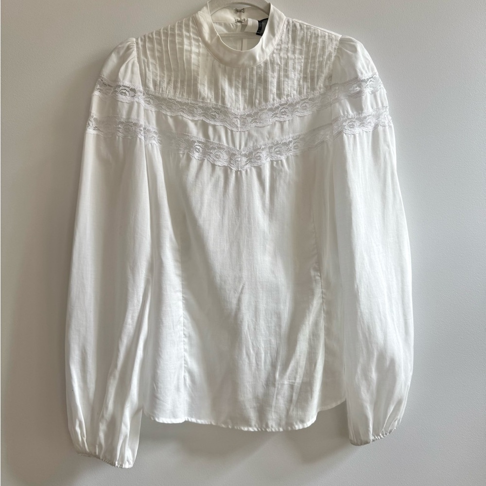 Reformation White Puff Sleeve Lace Top Sz S